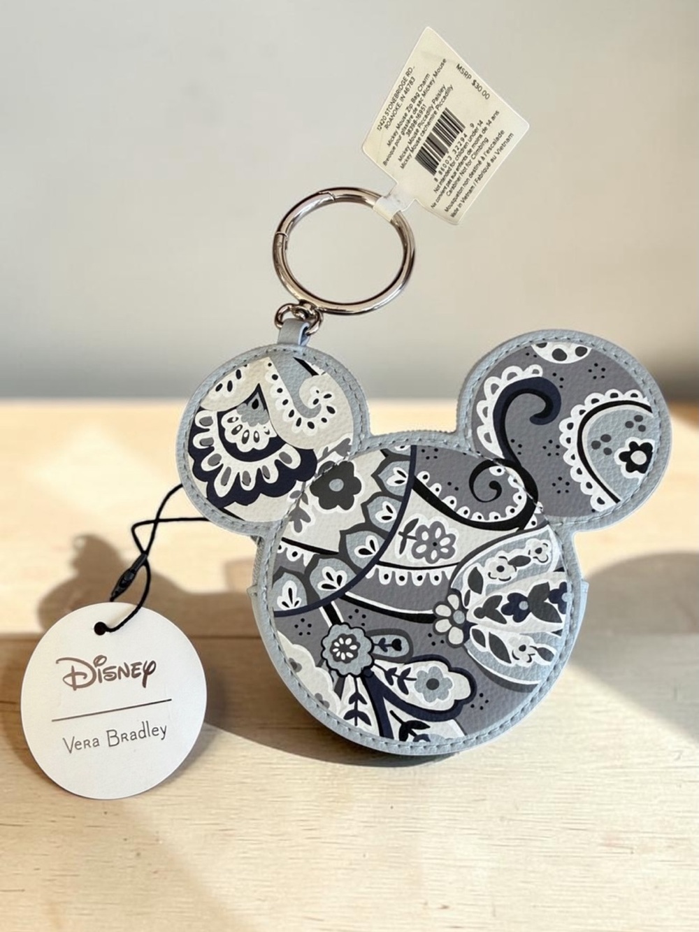 Disney Vera Bradley Gray Paisley Mickey Key Ring